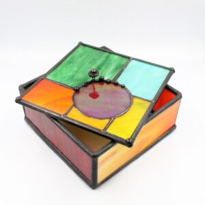 Kolorowe puzderko na biżuterię ze szkła ręcznie wykonane 12x12 cm